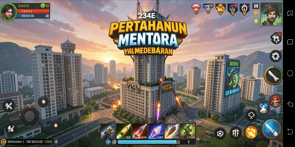 Tampilan gameplay menara yang menarik dan strategis dalam 234E.