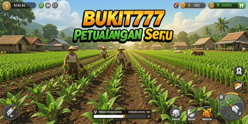 Screenshot gameplay BUKIT777 yang menggambarkan aktivitas bertani.